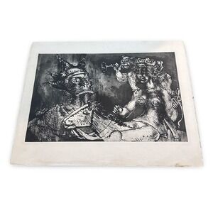 Marcelo Grassmann Figura Figure 4 Surrealist Engraving  22.5x17.5 Art Signed